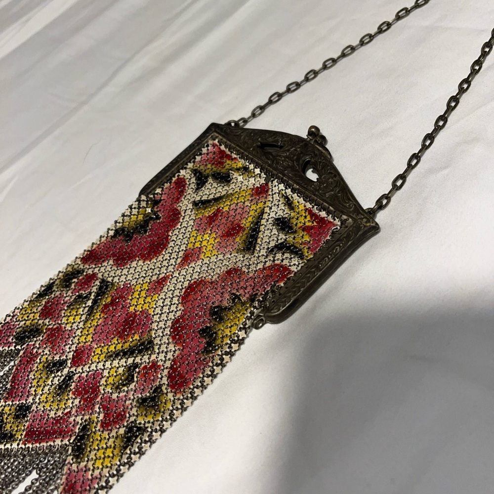 Vintage Chainmail Clutch with Pink and Yellow Accents - Picture 12 of 16
